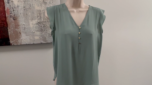 LOFT Ruffle Flutter Sleeve Blouse Small Petite SP Sage Green - photo 2
