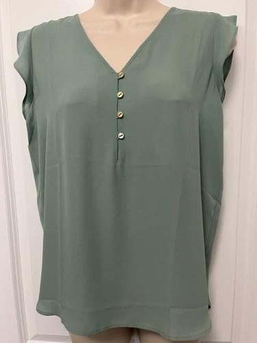 LOFT Ruffle Flutter Sleeve Blouse Small Petite SP Sage Green - photo 3