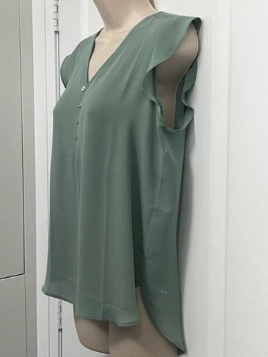 LOFT Ruffle Flutter Sleeve Blouse Small Petite SP Sage Green - photo 4