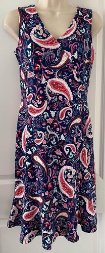 Talbots Womens SP Paisley Print Cotton V Neck A-Line Dress