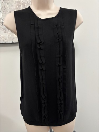 LOFT Black Ruffle Front Shell Small S BNWT
