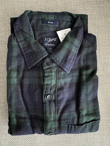JCrew Men Slim Flannel Shirt XS BNWT Black Watch Plaid