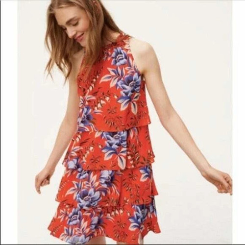 LOFT Floral Dress Small Petite SP NWT Orange Blue Halter - photo 2