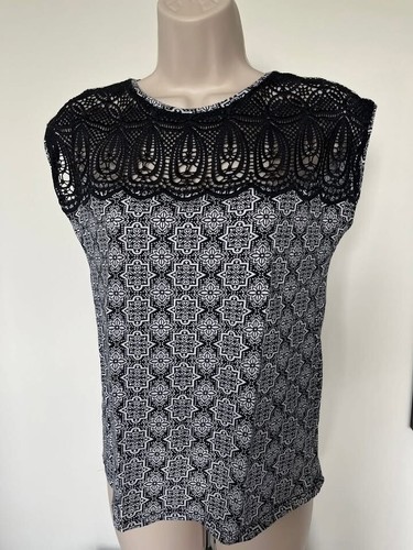 LOFT Ann Taylor Womens XS Black White Medallion Crochet Top - photo 4
