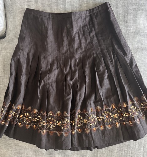 LOFT Linen Pleated Skirt Size 4 BNWT Brown Sequin Shimmer