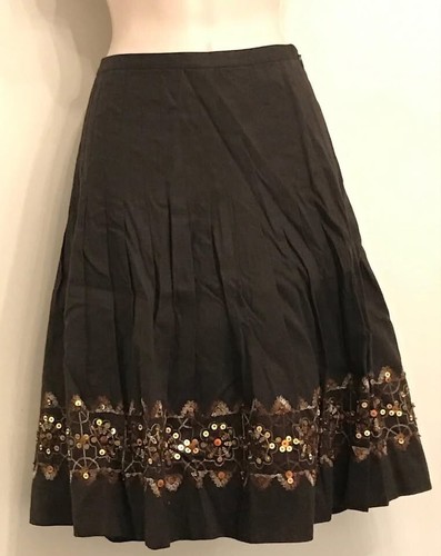 LOFT Linen Pleated Skirt Size 4 BNWT Brown Sequin Shimmer - photo 3