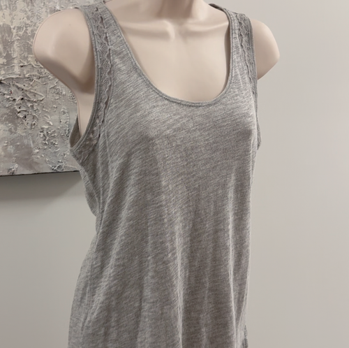 LOFT Ann Taylor Womens SP Gray Slub Knit Cotton Lace Trim Scoop