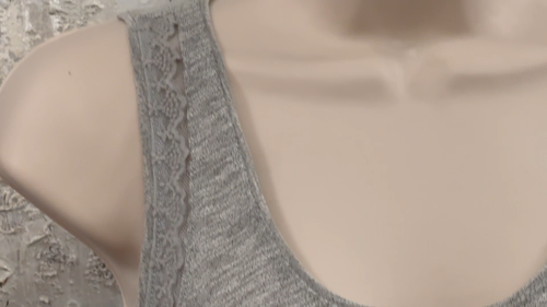 LOFT Ann Taylor Womens SP Gray Slub Knit Cotton Lace Trim Scoop - photo 2