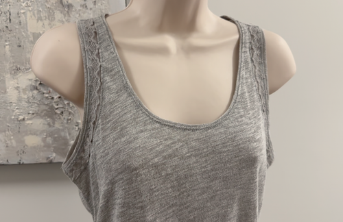 LOFT Ann Taylor Womens SP Gray Slub Knit Cotton Lace Trim Scoop - photo 3