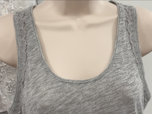 LOFT Ann Taylor Womens SP Gray Slub Knit Cotton Lace Trim Scoop - photo 4