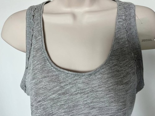 LOFT Ann Taylor Womens SP Gray Slub Knit Cotton Lace Trim Scoop - photo 5