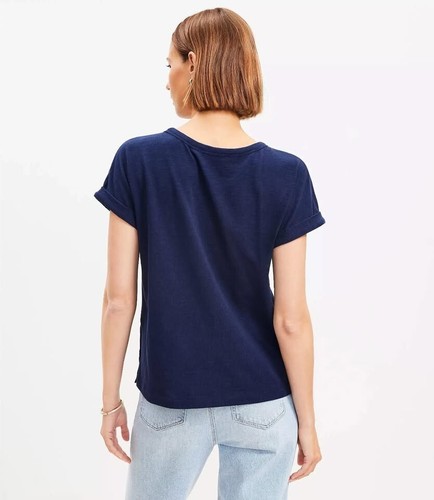 LOFT Side Button Tee Medium Petite MP BNWT Navy Blue - photo 2