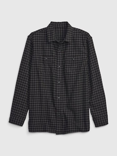 GAP Boy's Organic Cotton Flannel Shirt XXL | Grey Gingham NEW