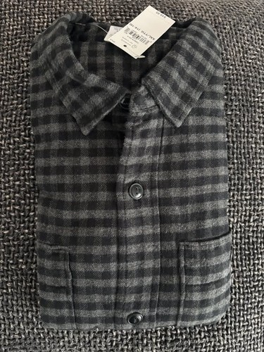 GAP Boy's Organic Cotton Flannel Shirt XXL | Grey Gingham NEW - photo 2