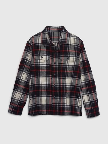 GAP Boy's Organic Cotton Flannel Shirt XXL | Red Navy Plaid NEW