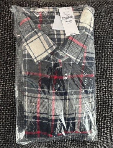 GAP Boy's Organic Cotton Flannel Shirt XXL | Red Navy Plaid NEW - photo 2