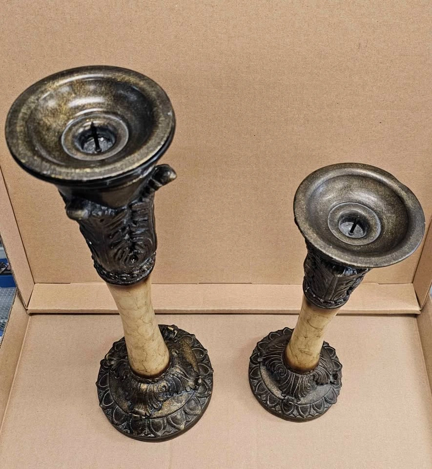 Pair of Large Ornate Tuscan Pillar Candlesticks - photo 2