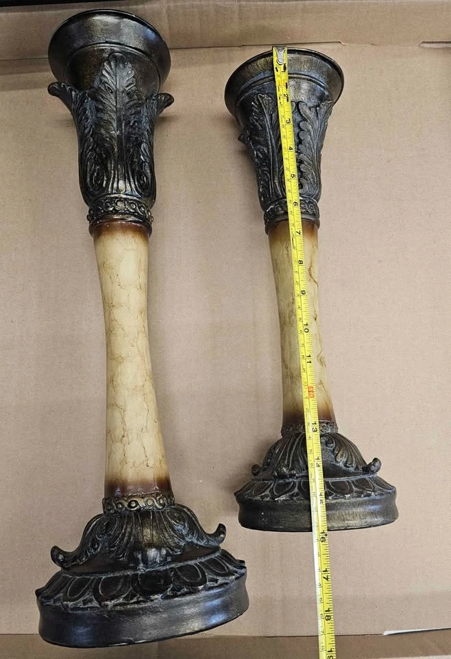 Pair of Large Ornate Tuscan Pillar Candlesticks - photo 3