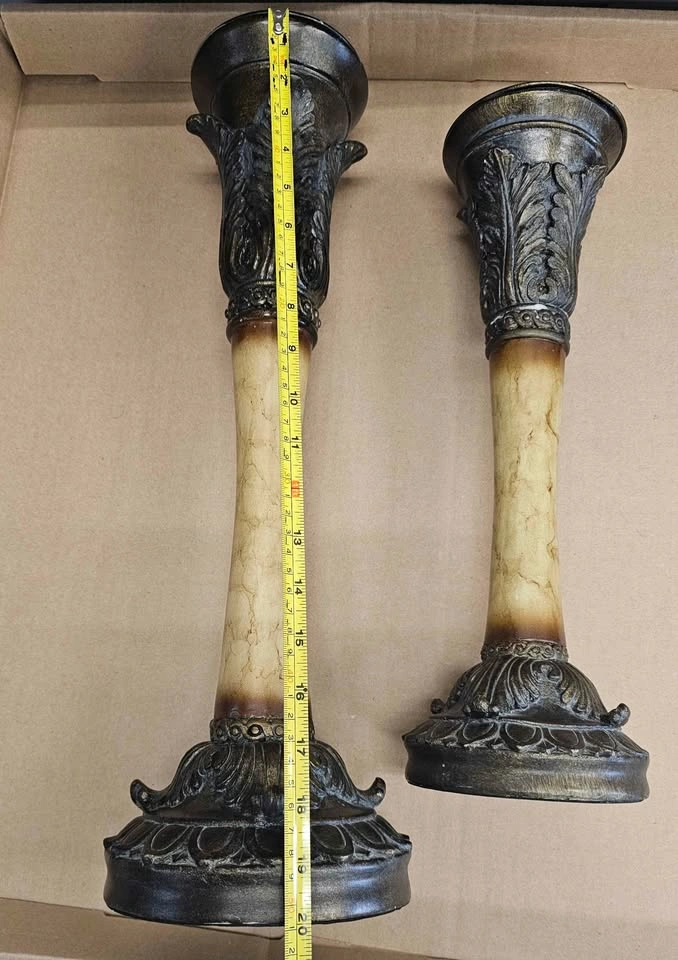Pair of Large Ornate Tuscan Pillar Candlesticks - photo 4