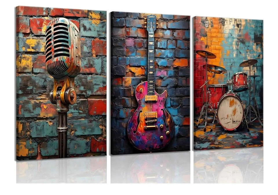 NEW 3 Piece Musical Instrument Wall Art