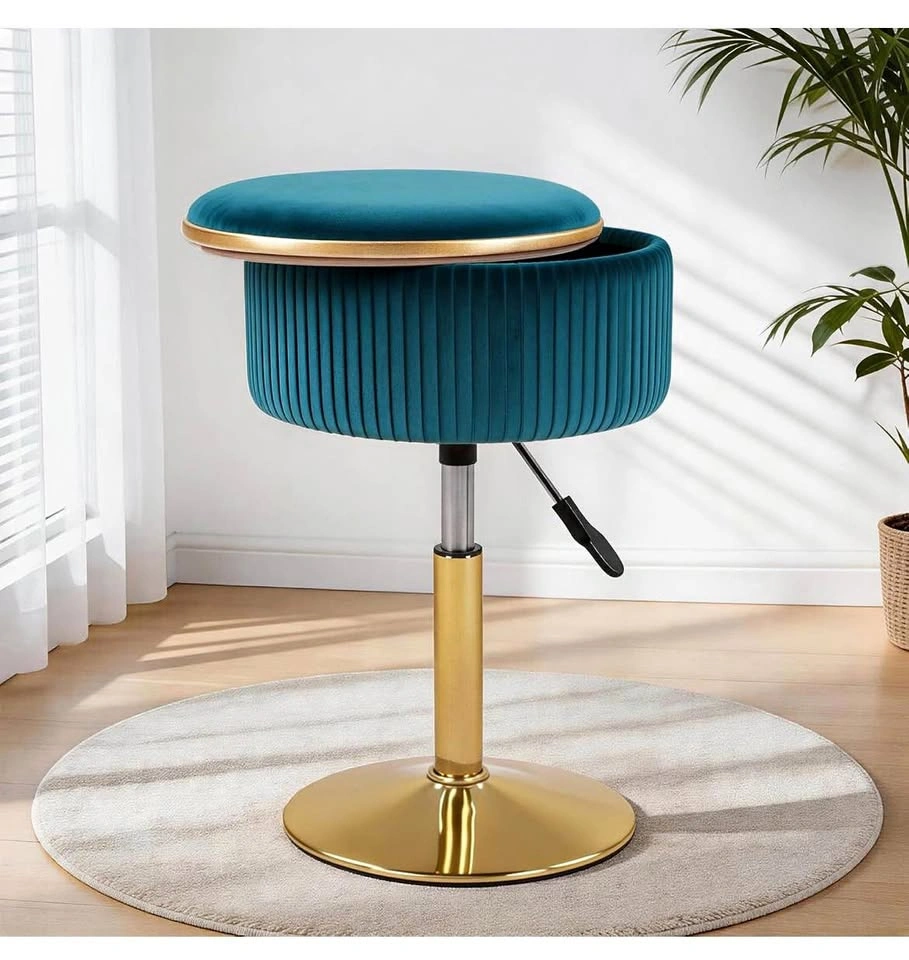 New Adjustable Vanity Stool with Storage, 360° Swivel Gold Chair