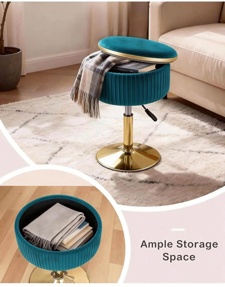 New Adjustable Vanity Stool with Storage, 360° Swivel Gold Chair - photo 3
