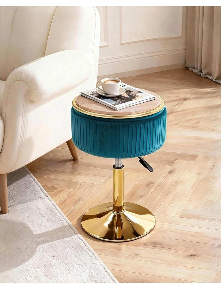 New Adjustable Vanity Stool with Storage, 360° Swivel Gold Chair - photo 4