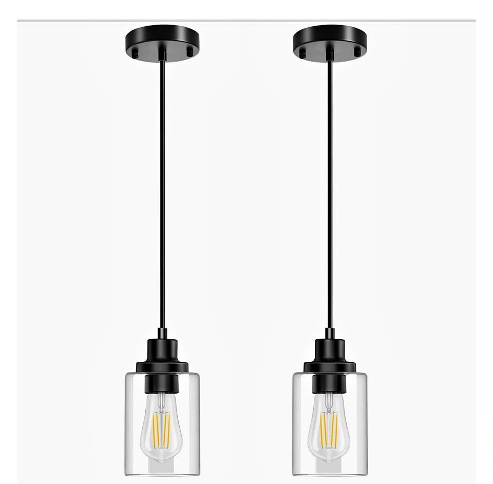 2-Pack Black Pendant Lights with Clear Glass Shades