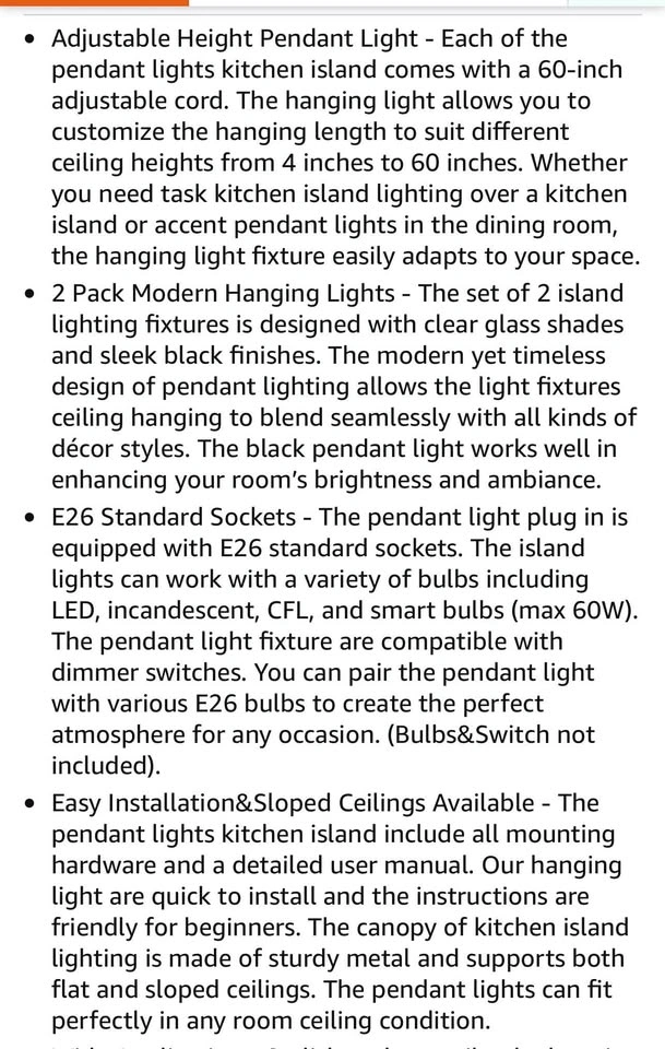 2-Pack Black Pendant Lights with Clear Glass Shades - photo 2