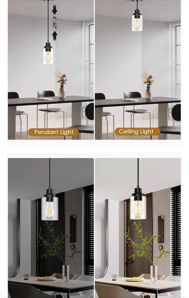 2-Pack Black Pendant Lights with Clear Glass Shades - photo 3