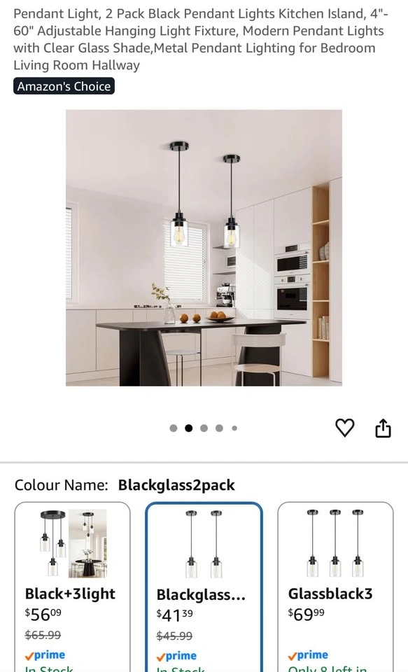 2-Pack Black Pendant Lights with Clear Glass Shades - photo 4