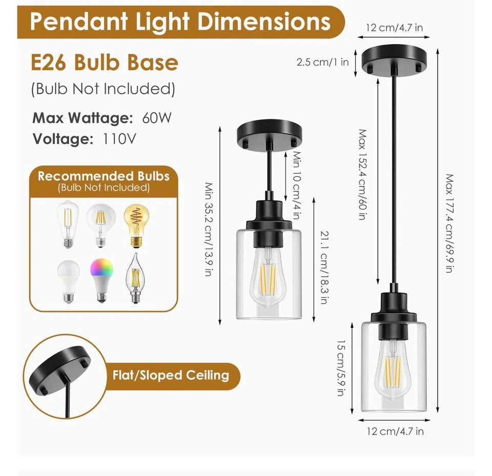 2-Pack Black Pendant Lights with Clear Glass Shades - photo 5