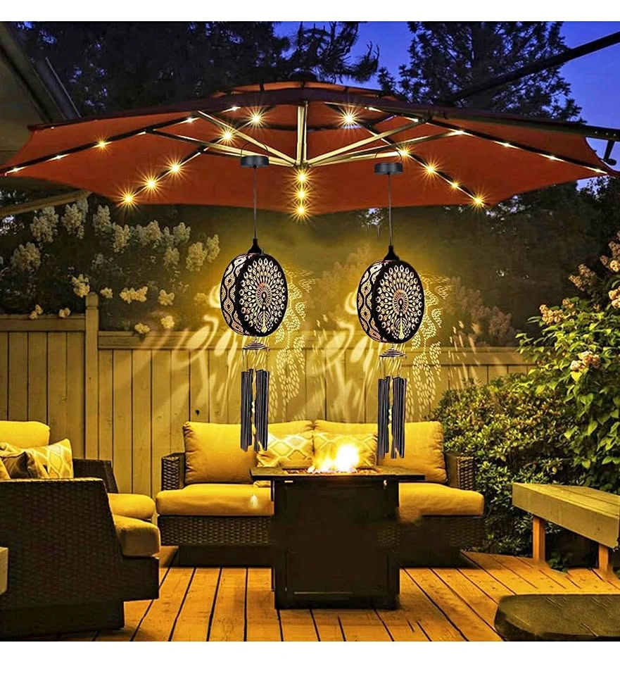 New 2 Pack Solar Wind Chimes 43" Peacock Lantern