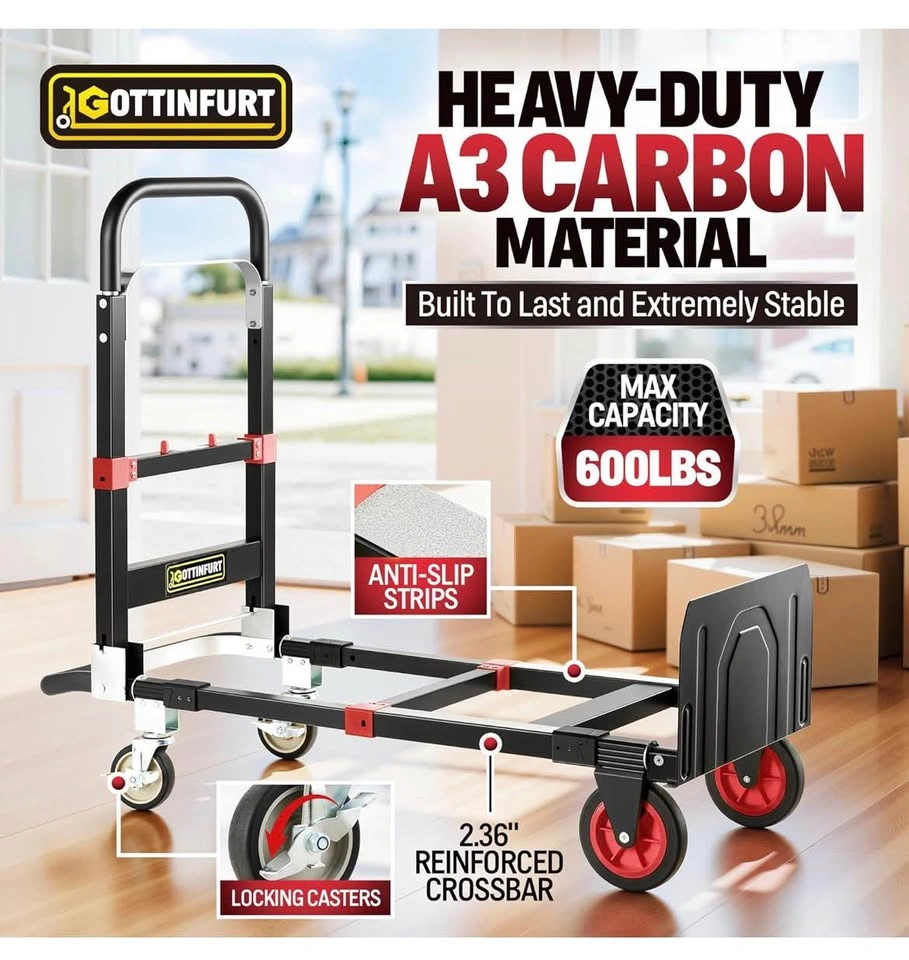 New Upgraded Convertible 3-in-1 Hand Truck Dolly, 600 Lbs - photo 2