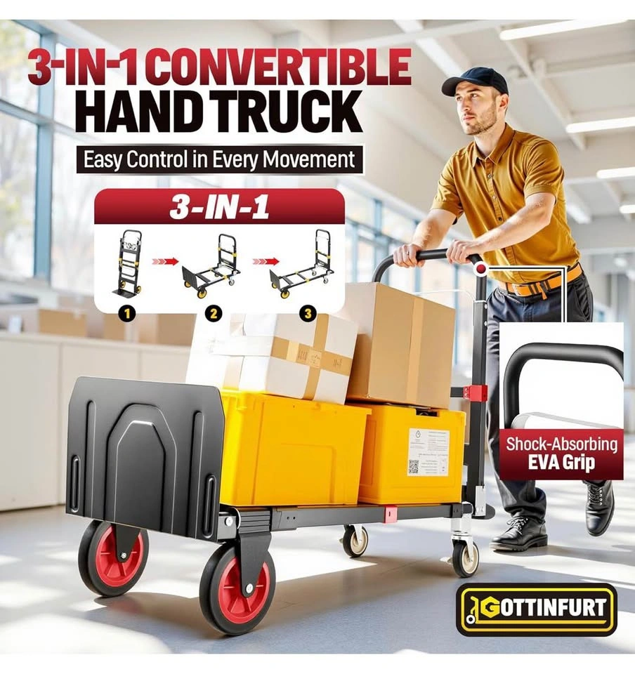 New Upgraded Convertible 3-in-1 Hand Truck Dolly, 600 Lbs - photo 4