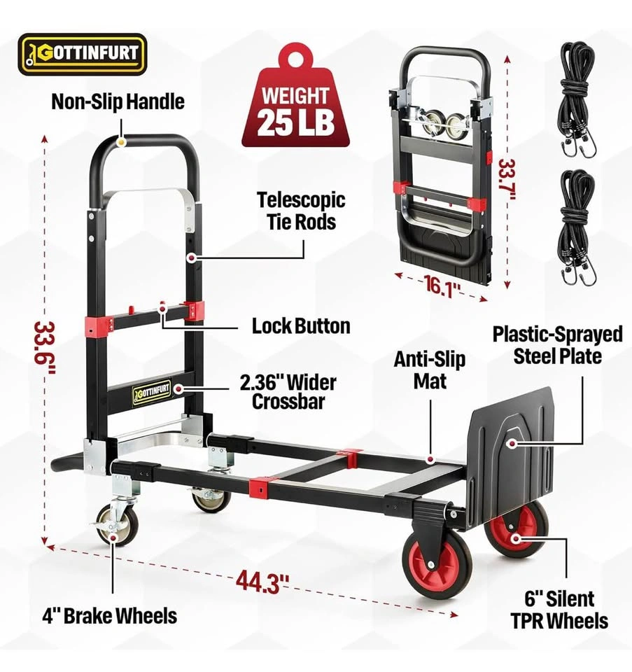 New Upgraded Convertible 3-in-1 Hand Truck Dolly, 600 Lbs - photo 5