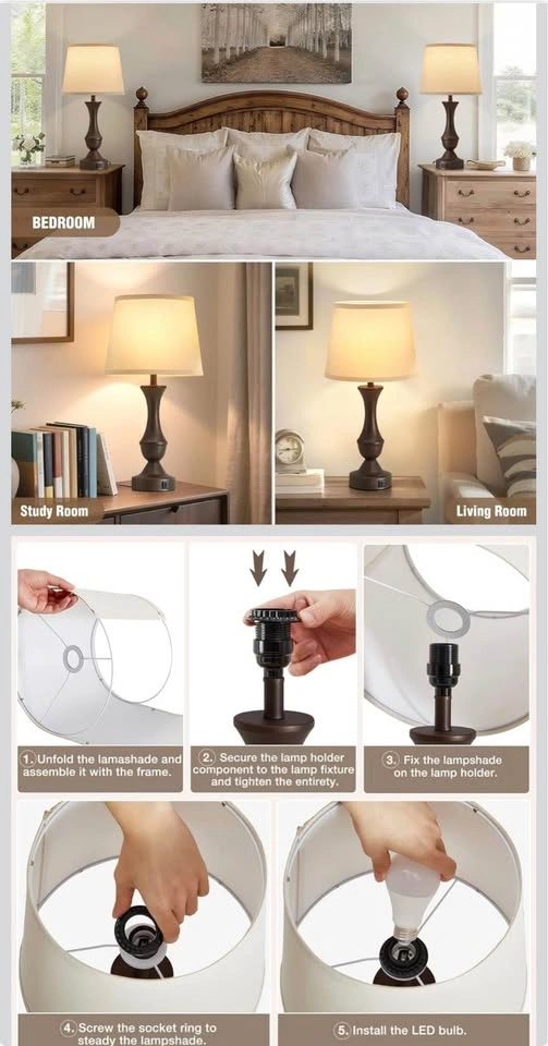 New Set of 2 Touch Bedside Lamps with USB Charging Ports - photo 3