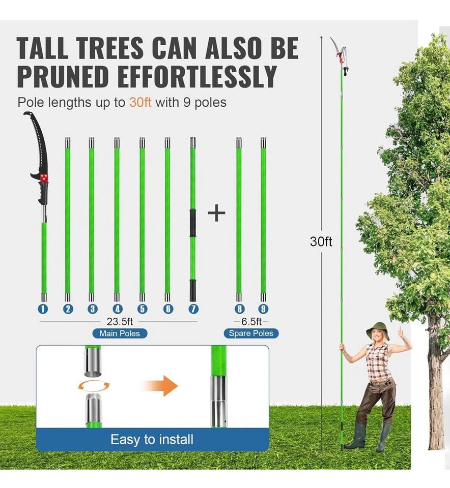 New 30 Ft Manual Pole Saw, Extendable Tree Pruner Set - photo 2
