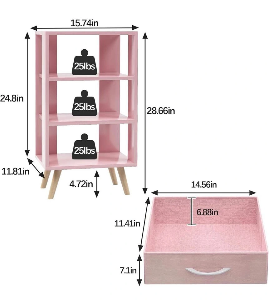 New Pink Kids Nightstand with Drawer and Open Storage - photo 2