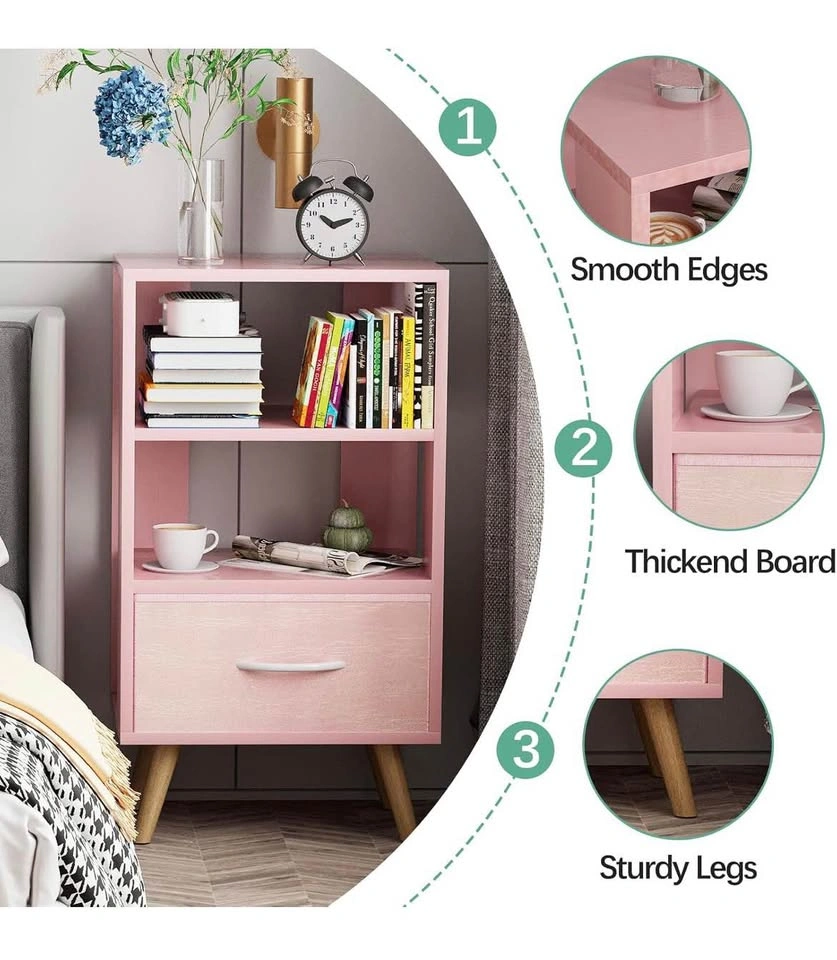 New Pink Kids Nightstand with Drawer and Open Storage - photo 3