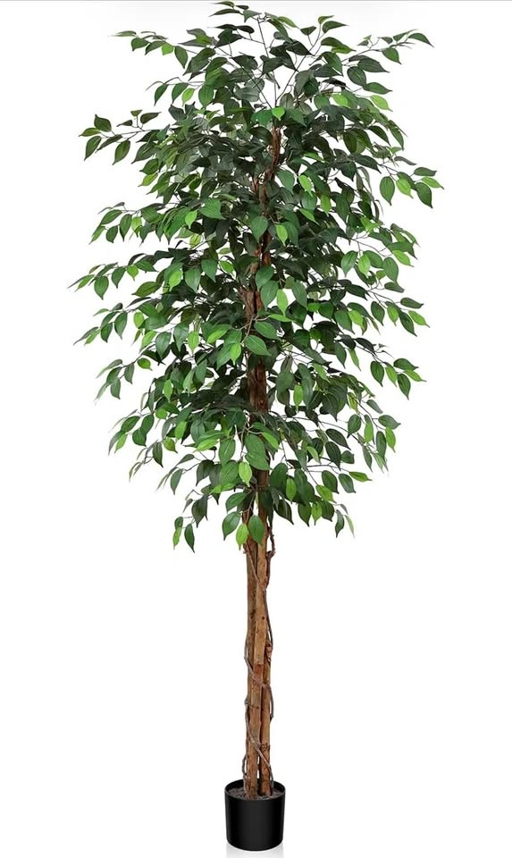New 7FT Silk Artificial Ficus Tree with Natural Wood Trunk