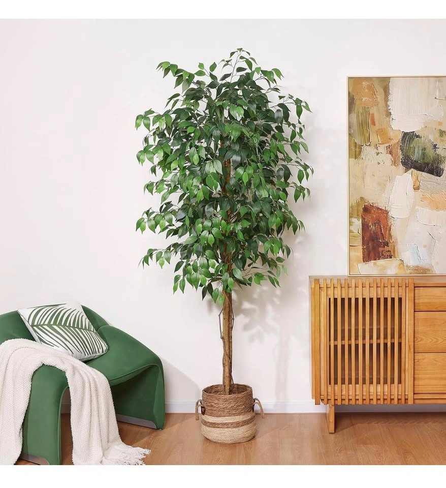 New 7FT Silk Artificial Ficus Tree with Natural Wood Trunk - photo 2