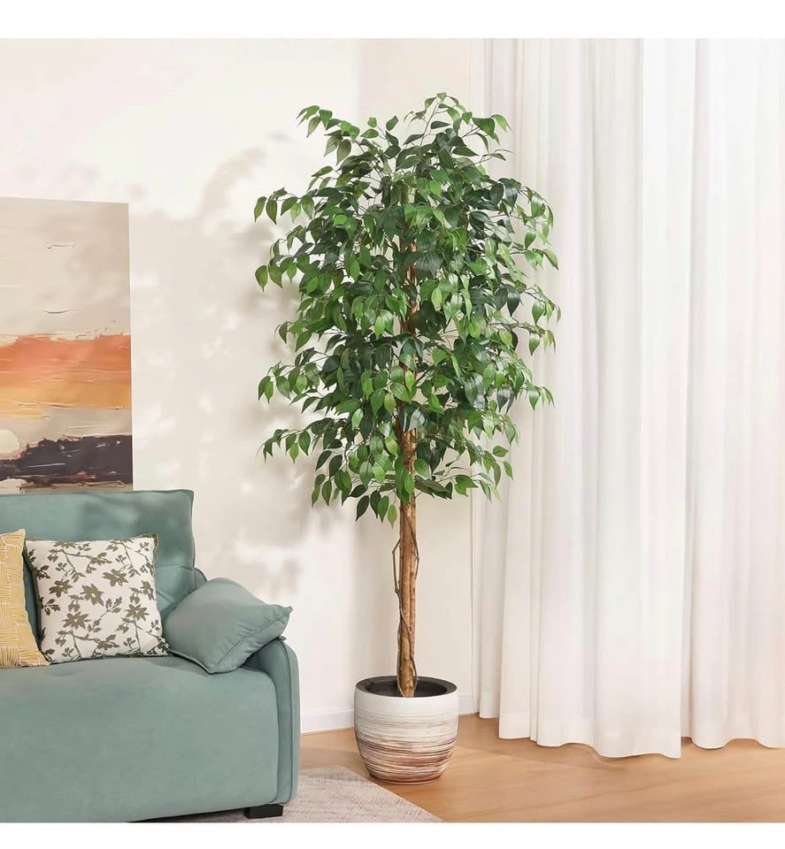 New 7FT Silk Artificial Ficus Tree with Natural Wood Trunk - photo 3