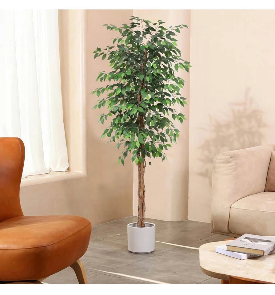 New 7FT Silk Artificial Ficus Tree with Natural Wood Trunk - photo 4