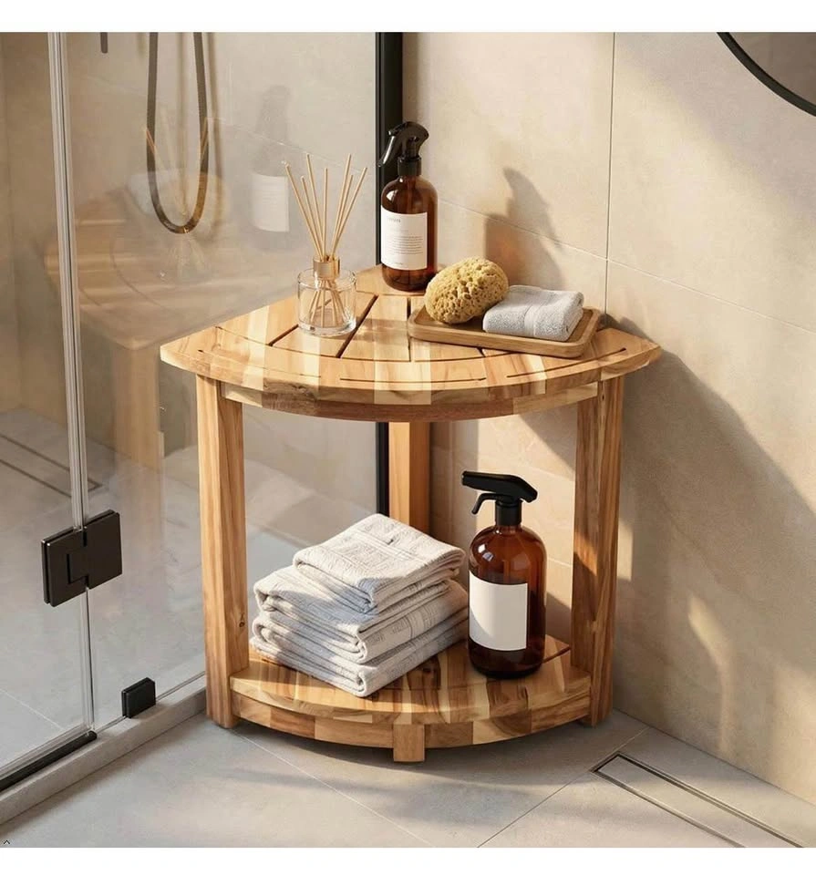 New Acacia Corner Shower Stool with Storage Shelf - photo 2