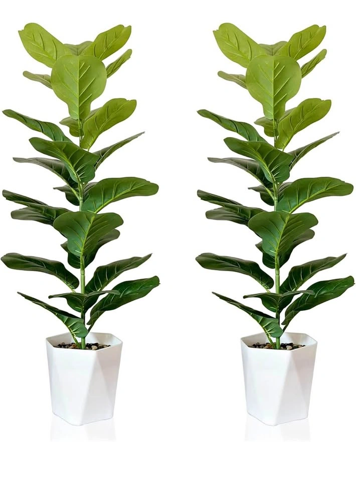 Set of 2 Artificial Fiddle Leaf Fig Trees, 33 Inch