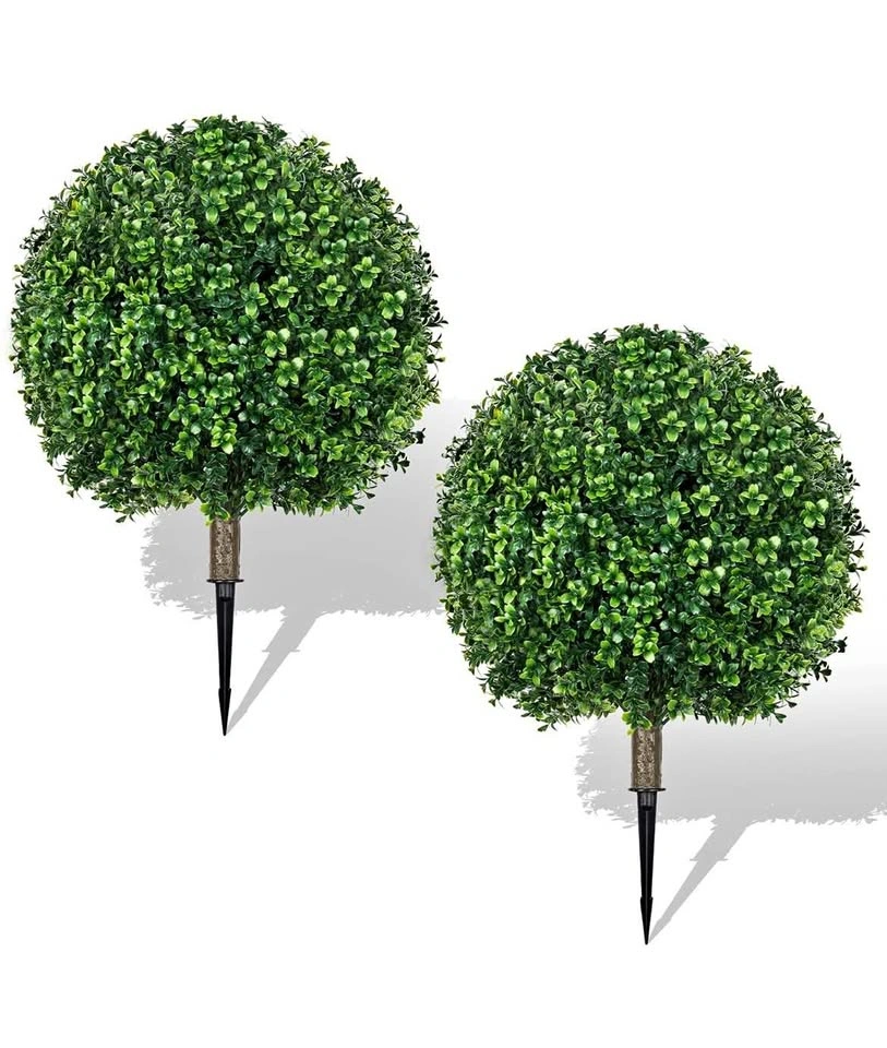 2 Pack 25.6" Artificial Boxwood Topiary Ball Trees