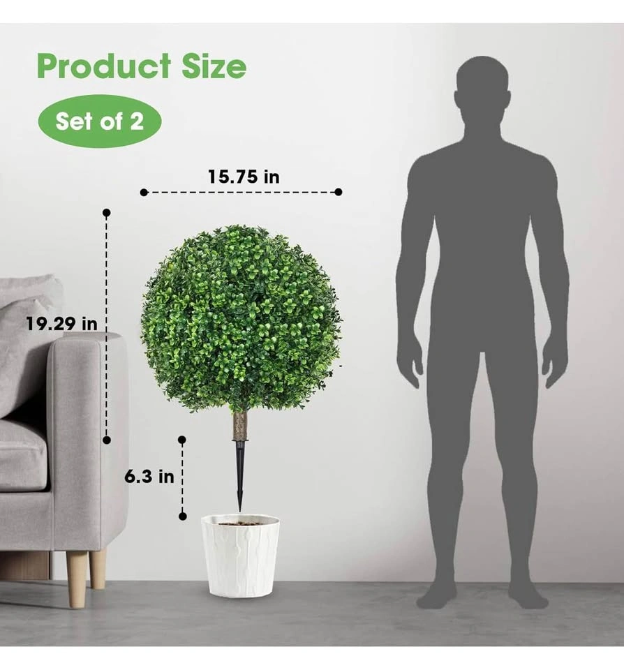 2 Pack 25.6" Artificial Boxwood Topiary Ball Trees - photo 4