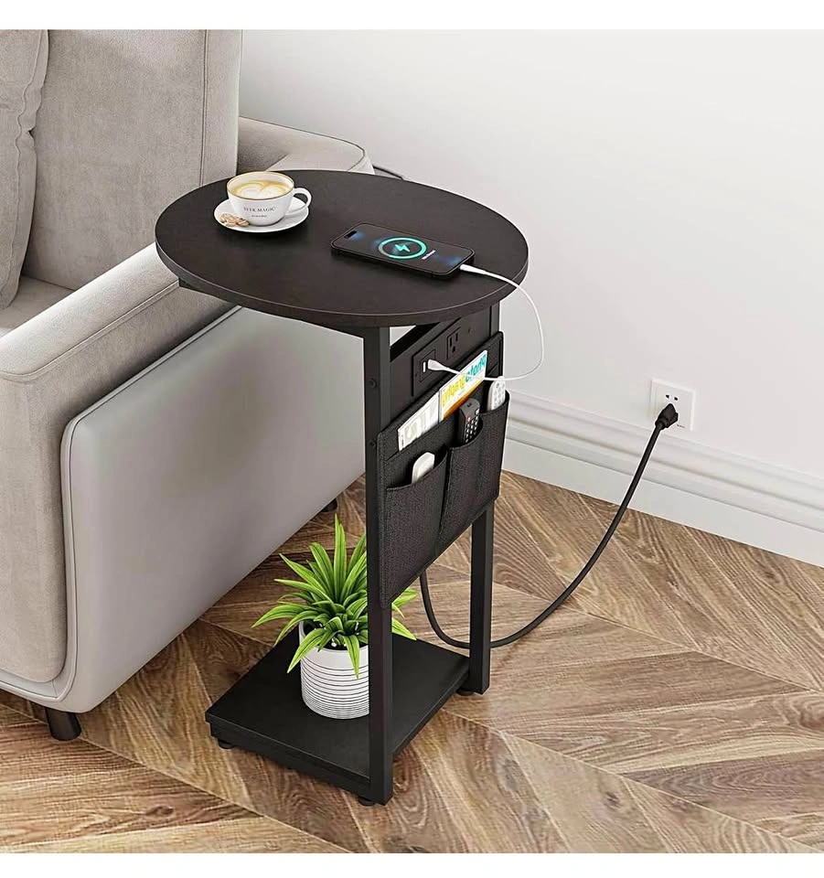 New C Shaped Side Table with Charging Station
