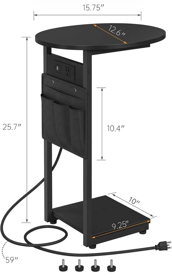 New C Shaped Side Table with Charging Station - photo 2